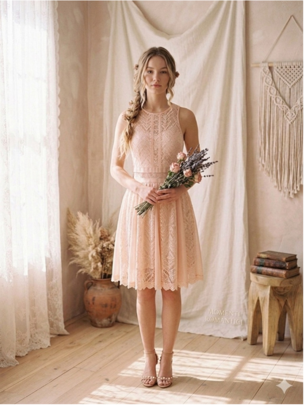 Anthropologie Eloise Pink Lace Mini Dress XS Boho
